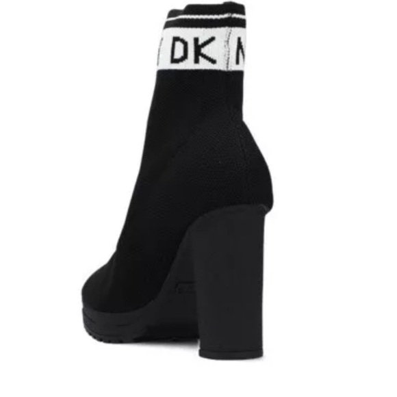 DKNY Women's Black Tessa Knitted Monogram Ship on Platform Heel Ankle Boots - Picture 5 of 13